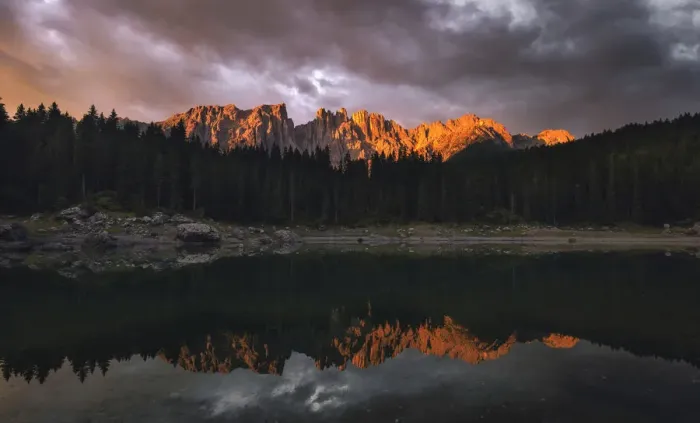 Framed Print : Sunrise, Carezza Lake, Latemar, South Tyrol, italy Framed Print : Sunrise, Carezza Lake, Latemar, South Tyrol, italy