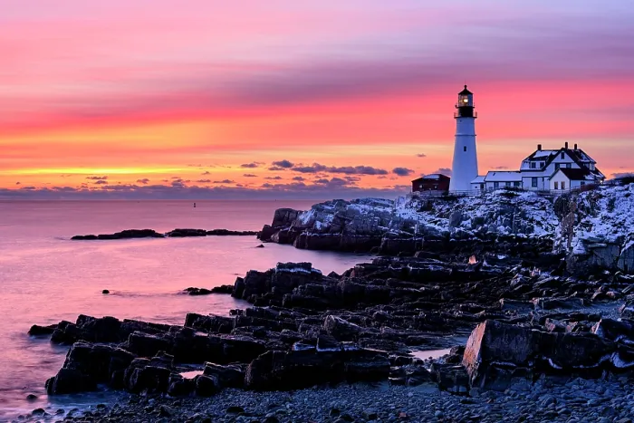 Framed Print : Sunrise on coast at Portland Head Lighthouse, Cape Elizabeth, Maine, USA Framed Print : Sunrise on coast at Portland Head Lighthouse, Cape Elizabeth, Maine, USA
