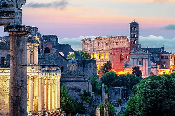 Sunrise over the Coliseum and Roman Forums, Rome, Italy