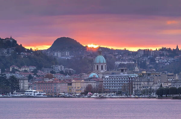 Sunrise on Como city, lake Como, Lombardy, Italy, Europe