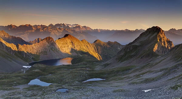 Sunrise from the Davide hut, the head of the St. Anthony valleys, Lombardy, Italy