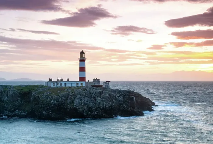 Framed Print : Sunrise over Eilean Glas Lighthouse on the Isle of Scalpay, Outer Hebrides, Scotland