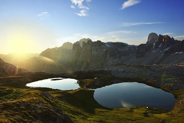 Framed Print : Sunrise over the floors lakes, Altensteiner Valley, Three Peaks, Sexten Dolomites Framed Print : Sunrise over the floors lakes, Altensteiner Valley, Three Peaks, Sexten Dolomites