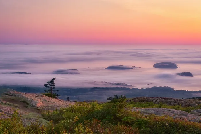 Framed Print : Sunrise and fog from Cadillack Mountain, Acadia National Park, Maine, USA Framed Print : Sunrise and fog from Cadillack Mountain, Acadia National Park, Maine, USA