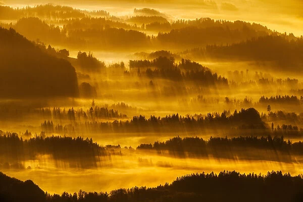 Sunrise over the foothils of the Kamnik Savinja Alps, Kravavec, Slovenia