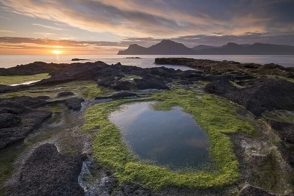 Sunrise at Gjogv on the longest day of the year, Eysturoy, Faroe Islands, Denmark