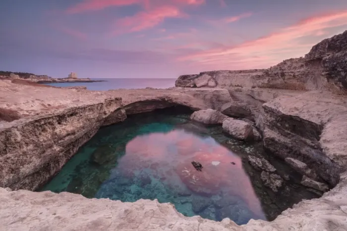 Framed Print : Sunrise at Grotta della Poesia, province of Lecce, Italy, Europe Framed Print : Sunrise at Grotta della Poesia, province of Lecce, Italy, Europe