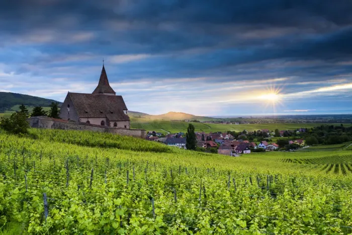 Framed Print : Sunrise over Hunawihr, Alsace, France Framed Print : Sunrise over Hunawihr, Alsace, France