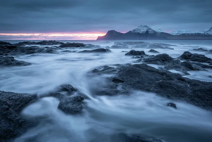 Framed Print : Sunrise over the island of Kalsoy from the basalt ledges at Gjogv on the island of Eysturoy, Faroe Islands Framed Print : Sunrise over the island of Kalsoy from the basalt ledges at Gjogv on the island of Eysturoy, Faroe Islands
