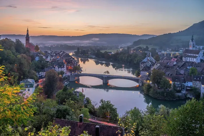 Framed Print : Sunrise above Laufenburg with river Rhine, Southern Black Forest, Baden-Wurttemberg, Germany Framed Print : Sunrise above Laufenburg with river Rhine, Southern Black Forest, Baden-Wurttemberg, Germany