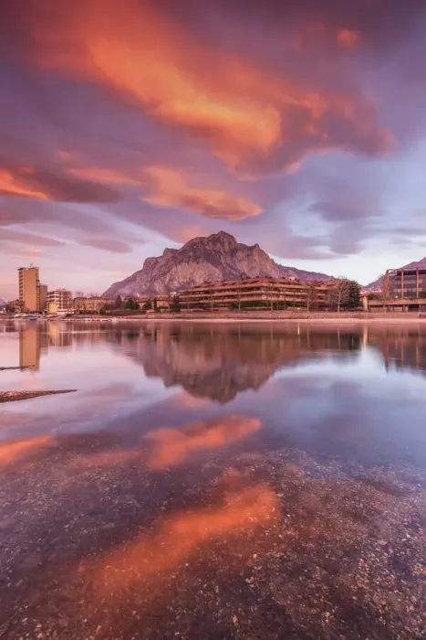 Framed Print : Sunrise on Lecco mountains (Coltignone) reflected into the Adda River, Lecco city, lake Como, Lombardy, Italy Framed Print : Sunrise on Lecco mountains (Coltignone) reflected into the Adda River, Lecco city, lake Como, Lombardy, Italy
