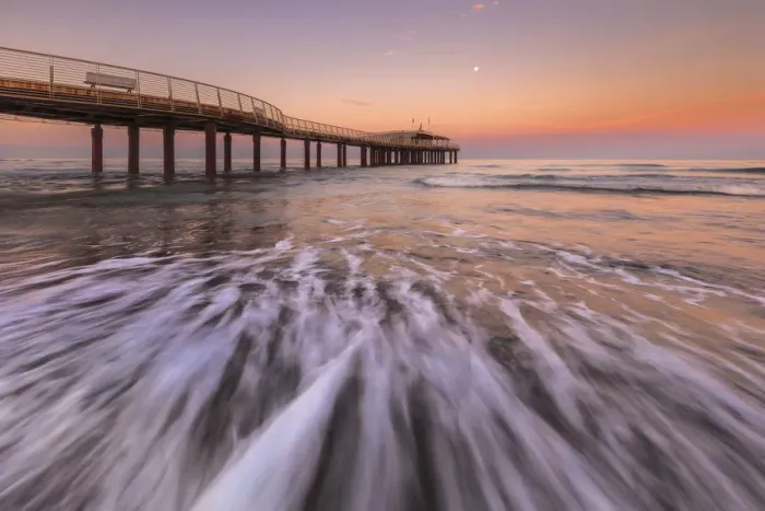 Framed Print : Sunrise on Lido di Camaiore pier, Lucca province, Versilia, Tuscany, Italy