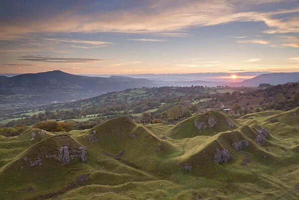 Sunrise from Llangattock Escarpment in the Brecon Beacons National Park, Powys, Wales