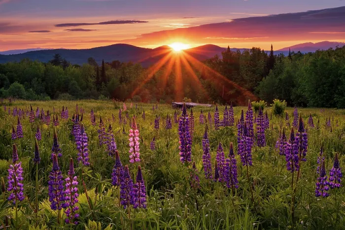 Framed Print : Sunrise over lupine field, Sugar Hill, White Mountain National Forest, New Hampshire, USA Framed Print : Sunrise over lupine field, Sugar Hill, White Mountain National Forest, New Hampshire, USA