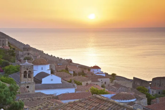 Framed Print : Sunrise Over Monemvasia, Laconia, The Peloponnese, Greece, Southern Europe Framed Print : Sunrise Over Monemvasia, Laconia, The Peloponnese, Greece, Southern Europe