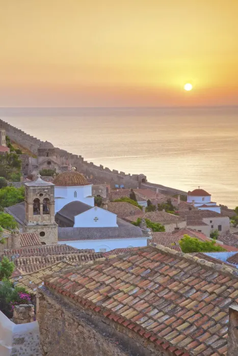 Framed Print : Sunrise Over Monemvasia, Laconia, The Peloponnese, Greece, Southern Europe Framed Print : Sunrise Over Monemvasia, Laconia, The Peloponnese, Greece, Southern Europe