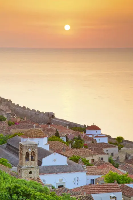 Framed Print : Sunrise Over Monemvasia, Laconia, The Peloponnese, Greece, Southern Europe Framed Print : Sunrise Over Monemvasia, Laconia, The Peloponnese, Greece, Southern Europe