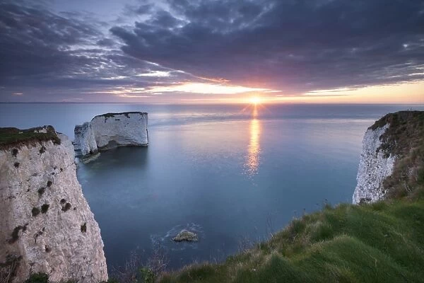 Sunrise over Old Harry Rocks, Jurassic Coast, Dorset, England. Spring
