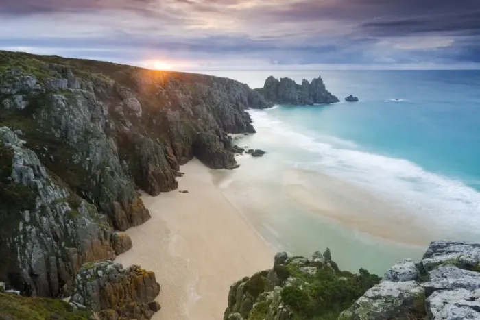 Framed Print : Sunrise over Pednvounder Beach at the Logan Rock, Cornwall, England Framed Print : Sunrise over Pednvounder Beach at the Logan Rock, Cornwall, England
