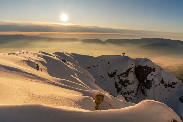 Framed Print : Sunrise on the top of Pizzocco Mount, Belluno province, Italy, Europe Framed Print : Sunrise on the top of Pizzocco Mount, Belluno province, Italy, Europe