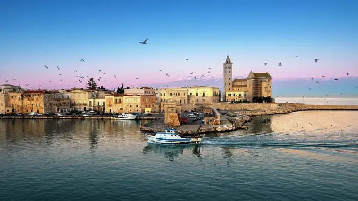 Framed Print : Sunrise in the port of Trani. Europe, Italy, Puglia, Trani, Trani district Framed Print : Sunrise in the port of Trani. Europe, Italy, Puglia, Trani, Trani district