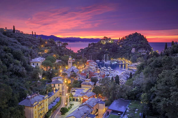 Sunrise on Portofino, province of Genoa, Liguria, Italy