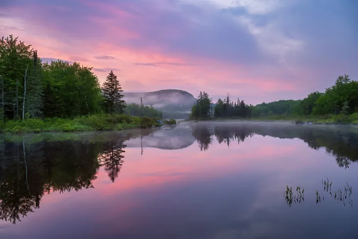 Framed Print : Sunrise reflection on Turtlehead Pond, Marshfield, Vermont, USA