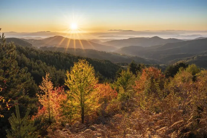 Framed Print : Sunrise in the Rhodope Mountains in autumn, Bulgaria Framed Print : Sunrise in the Rhodope Mountains in autumn, Bulgaria