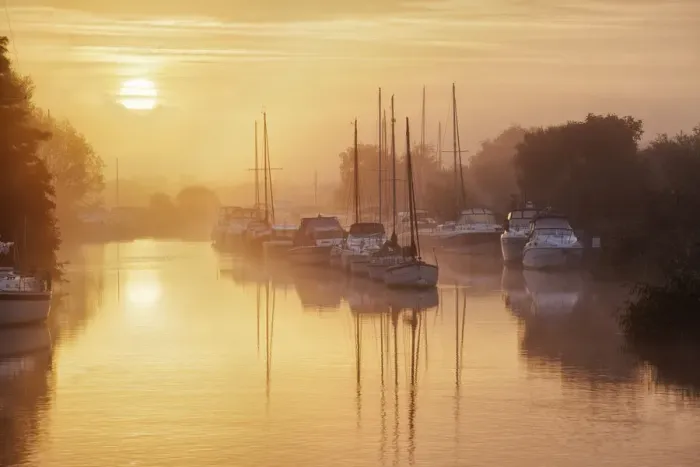 Framed Print : Sunrise over the River Frome at Wareham, Dorset, England, UK Framed Print : Sunrise over the River Frome at Wareham, Dorset, England, UK