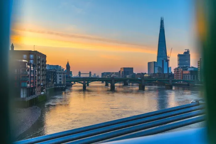 Framed Print : Sunrise over river Thames towards Southwark Bridge, The Shard and London Bridge, London Framed Print : Sunrise over river Thames towards Southwark Bridge, The Shard and London Bridge, London