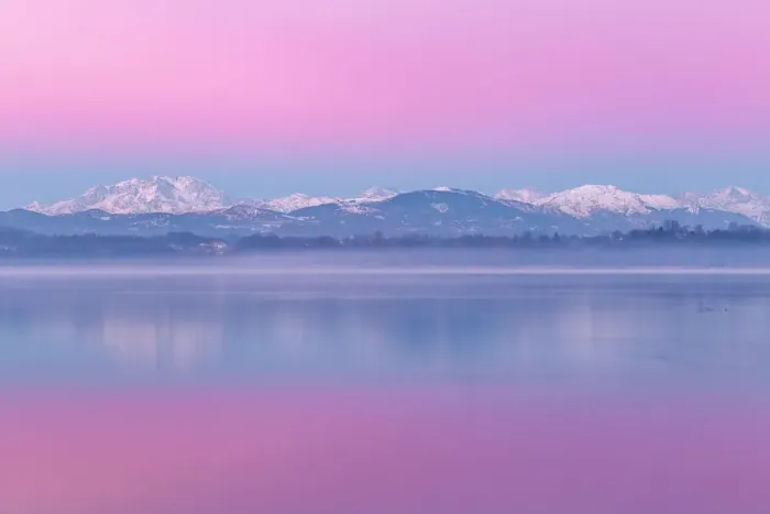 Framed Print : Sunrise on Rosa Mount and Alps reflected in Varese lake, Varese province, Lombardy Framed Print : Sunrise on Rosa Mount and Alps reflected in Varese lake, Varese province, Lombardy