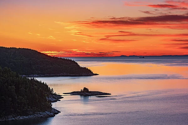 Sunrise along the Saguenay River. Laurentian Highlands Tadoussac Quebec, Canada