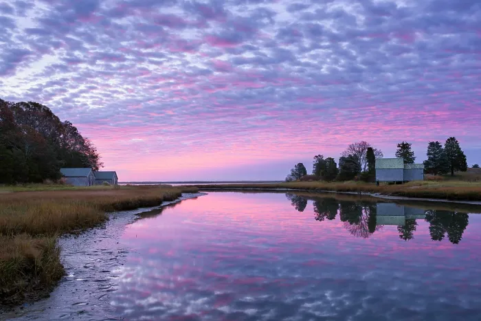 Framed Print : Sunrise from Salt Pond with reflection on Cape Cod, Eastham, Massachusetts