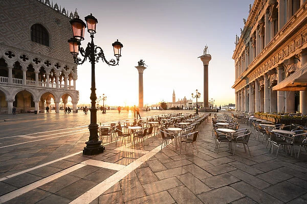 Sunrise in San Marco Square, with San Giorgio Church on the background
