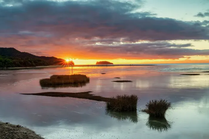 Framed Print : Sunrise over Sandy Bay at High Tide, Abel Tasman National Park, South Island, New Zealand Framed Print : Sunrise over Sandy Bay at High Tide, Abel Tasman National Park, South Island, New Zealand