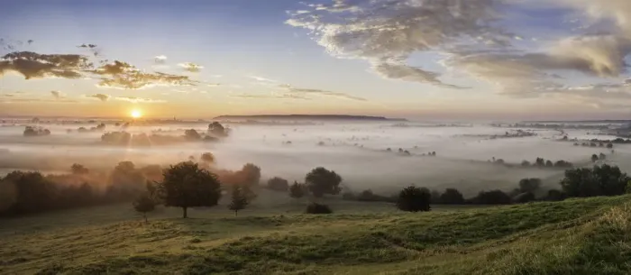 Framed Print : Sunrise over the Somerset Levels from Burrow Mump, Burowbridge, Somerset, England, UK Framed Print : Sunrise over the Somerset Levels from Burrow Mump, Burowbridge, Somerset, England, UK