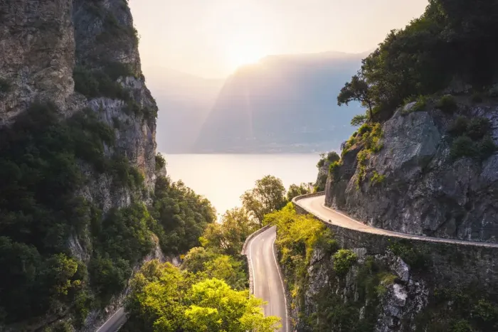 Framed Print : Sunrise over SS 45 bis Gardesana Occidentale and strada della Forra Framed Print : Sunrise over SS 45 bis Gardesana Occidentale and strada della Forra