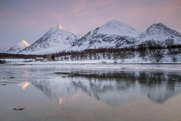Sunrise in Svensby, Troms county, Norway, Europe