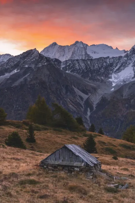 Framed Print : Sunrise in Tonale pass in autumn season, Trentino alto Adige, Italy