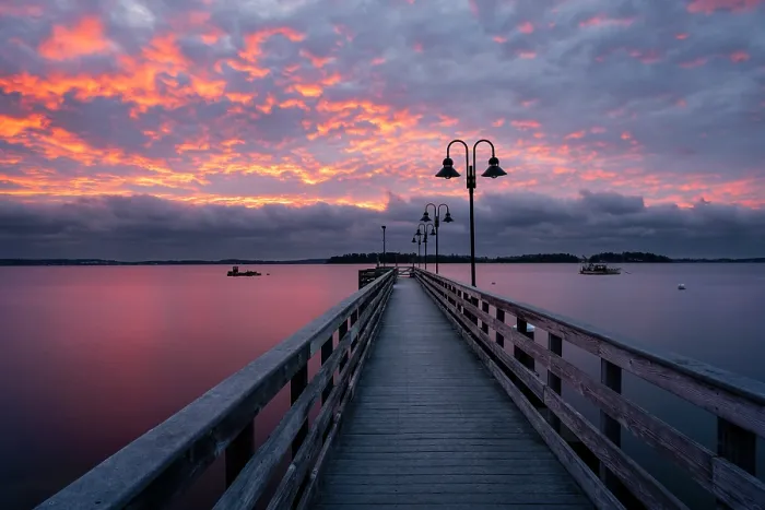 Framed Print : Sunrise over Town Landing Pier, Falmouth, Maine, USA Framed Print : Sunrise over Town Landing Pier, Falmouth, Maine, USA