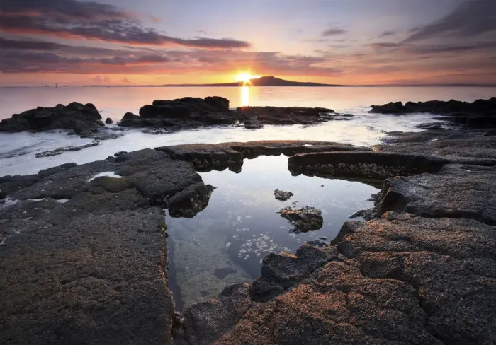 Framed Print : Sunrise with a view of Rangitoto Island, Auckland, New Zealand Framed Print : Sunrise with a view of Rangitoto Island, Auckland, New Zealand