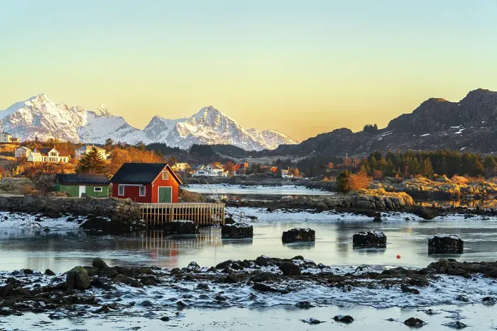 Framed Print : Sunrise on wooden and colorful houses by the frozen fjord surrounded by snow-capped mountains, Ballstad, Vestvagoy, Lofoten Islands, Nordland, Norway, Scandinavia, Europe Framed Print : Sunrise on wooden and colorful houses by the frozen fjord surrounded by snow-capped mountains, Ballstad, Vestvagoy, Lofoten Islands, Nordland, Norway, Scandinavia, Europe