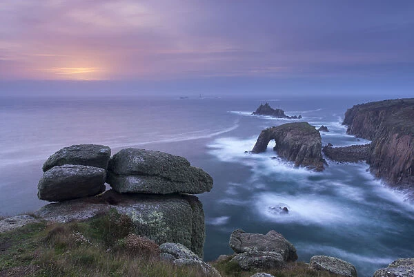 Sunset over the Atlantic near Lands End, Cornwall, England. Autumn (October)