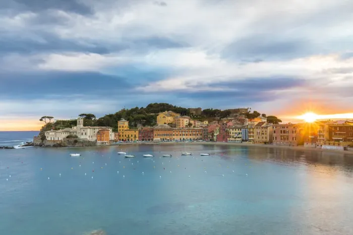 Framed Print : Sunset over Bay of Silence and Sestri Levante, Genova province, Liguria, Italy Framed Print : Sunset over Bay of Silence and Sestri Levante, Genova province, Liguria, Italy