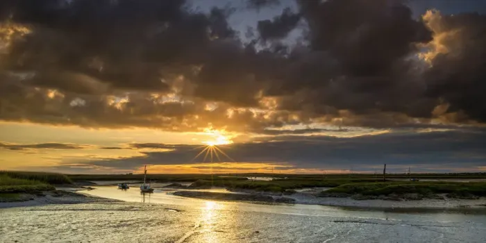 Framed Print : Sunset at Brancaster Staithe, Norfolk, England Framed Print : Sunset at Brancaster Staithe, Norfolk, England