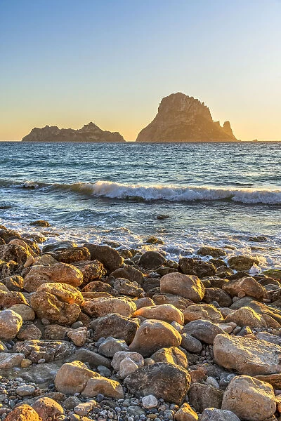 Sunset at Cala d Hort beach, Ibiza, Balearic Islands, Spain