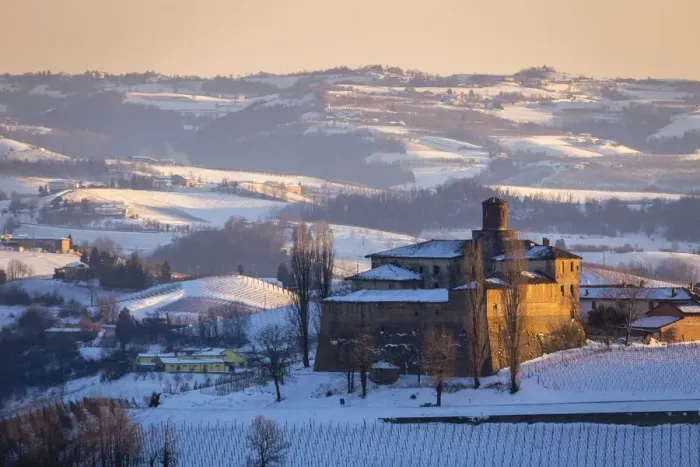 Framed Print : Sunset on the Castello di La Volta in winter. Barolo, Barolo wine region, Langhe Framed Print : Sunset on the Castello di La Volta in winter. Barolo, Barolo wine region, Langhe