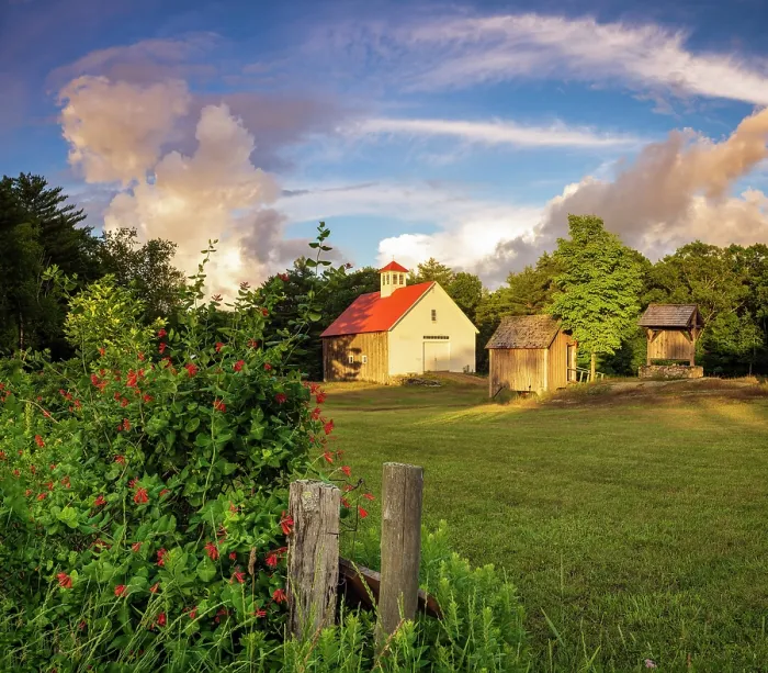 Framed Print : Sunset with clouds at Muster Field Farm and gardens, North Sutton, New Hampshire, USA Framed Print : Sunset with clouds at Muster Field Farm and gardens, North Sutton, New Hampshire, USA