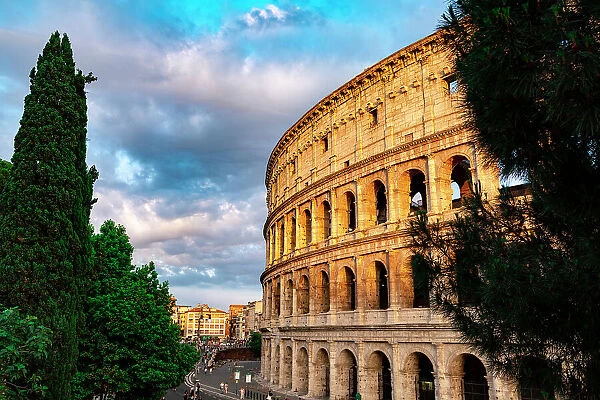 Sunset over the Coliseum at springtime, Rome, Lazio, Italy