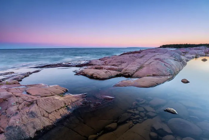 Framed Print : Sunset on Georgian Bay at Red Rock Point, Killarney, Ontario, Canada